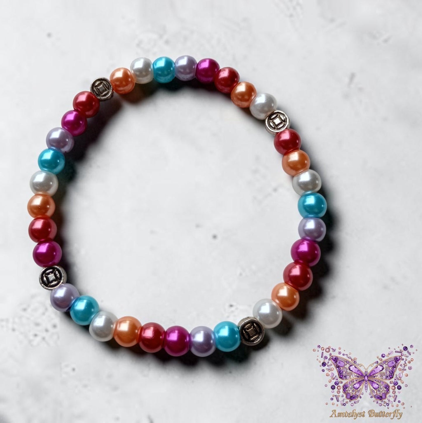 Rainbow Pearl Beaded Stretch Bracelet- Adult