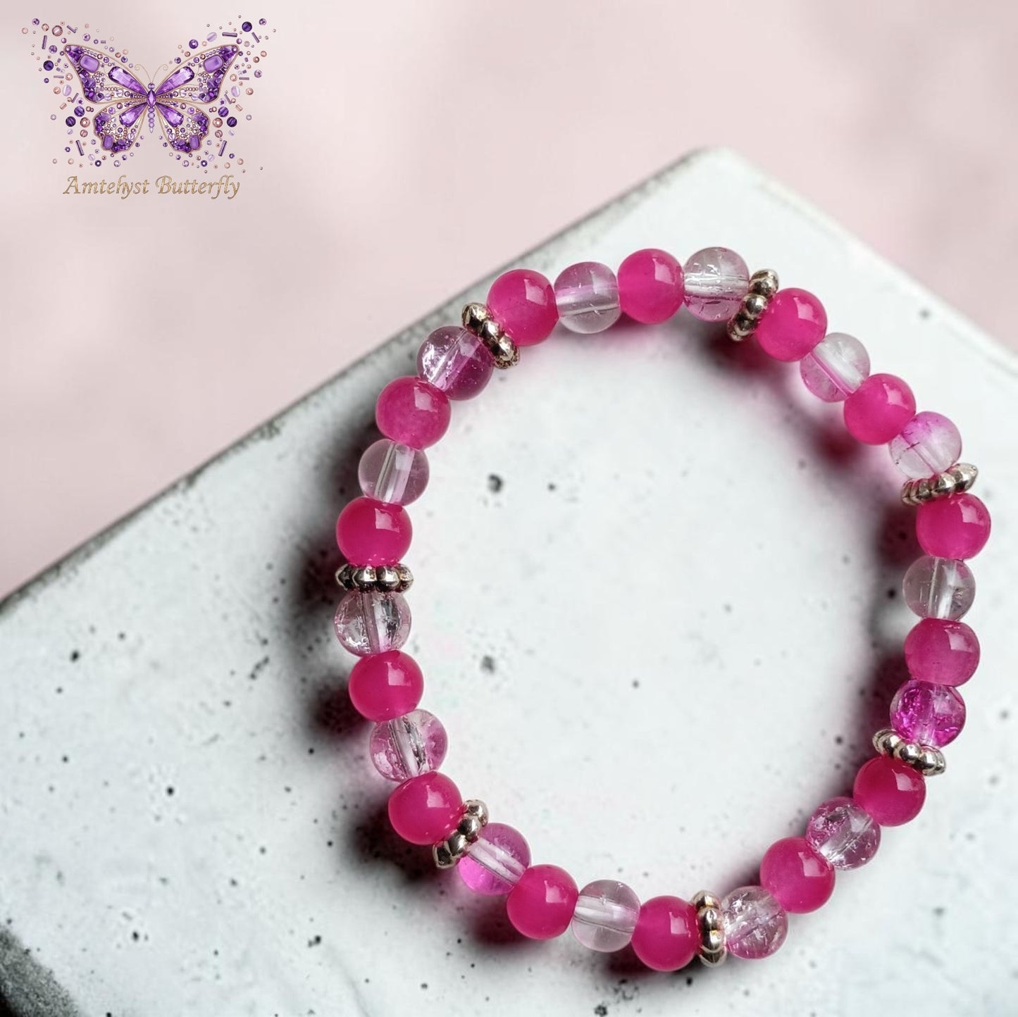 Pink Beaded Stretch Bracelet- Kids