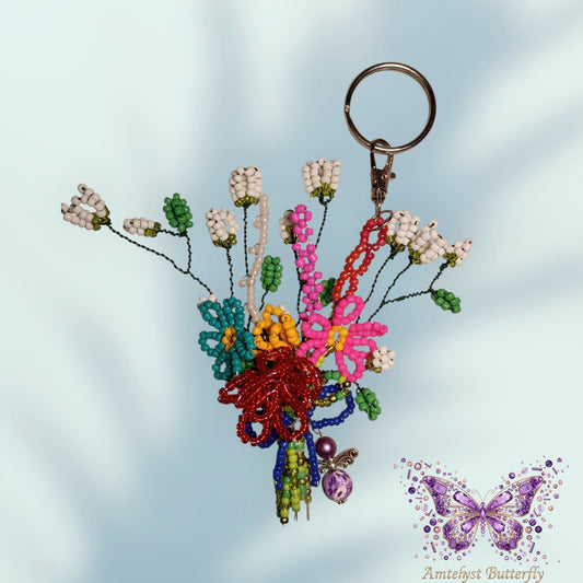 Beaded Floral Bouquet Keychain