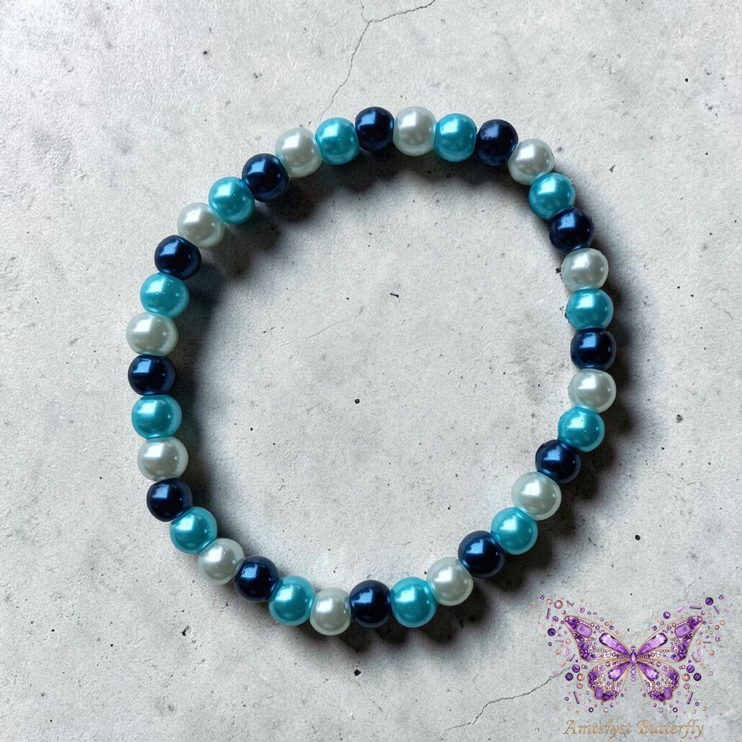 Blue Pearl Stretch Bracelet - Adult