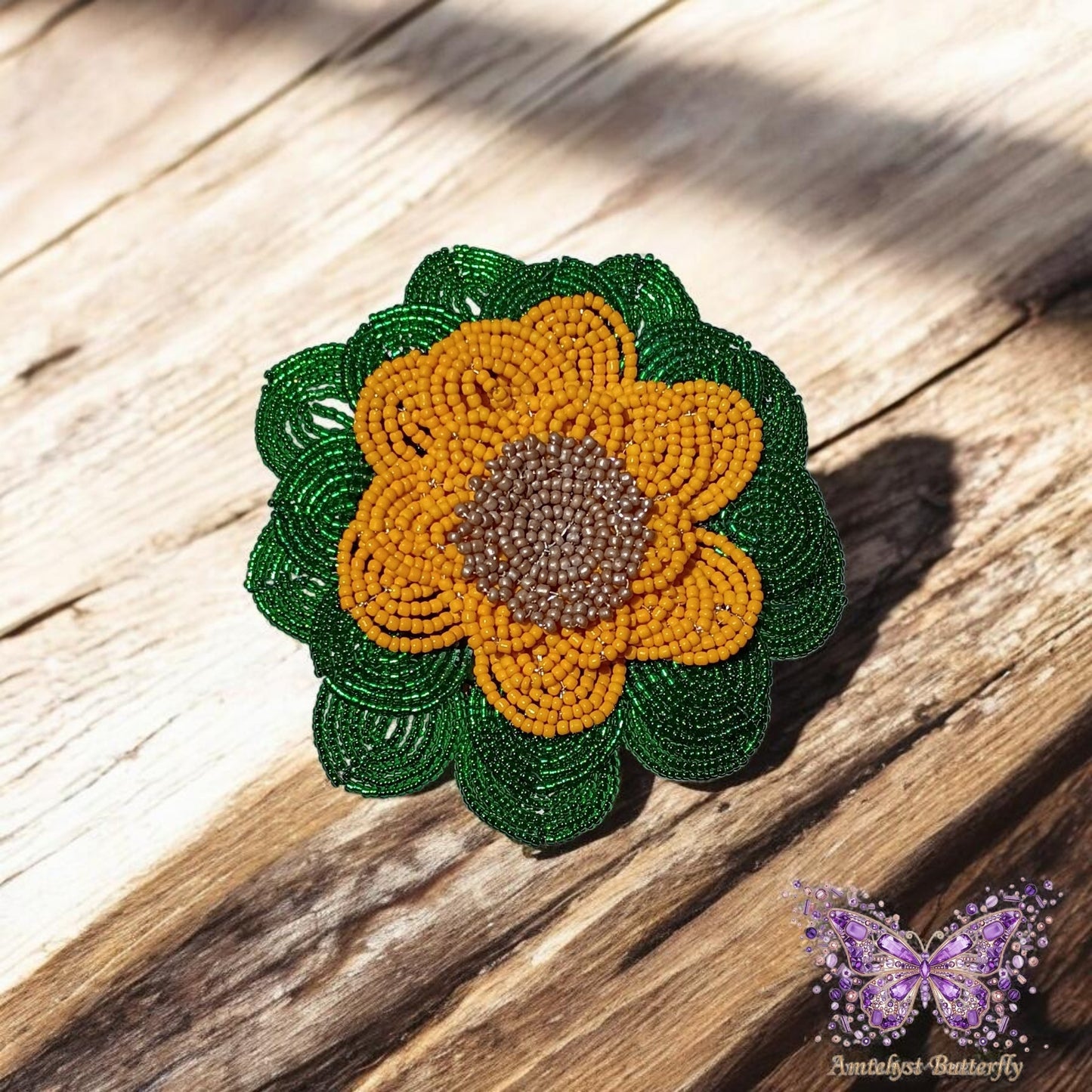 Beaded sunflower in pot